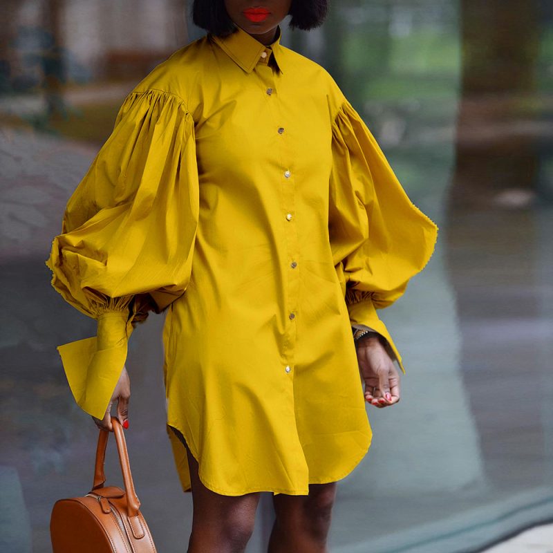 Office Solid Color Shirt Dress for Women