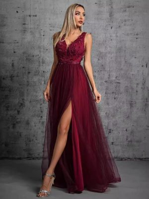 Chiffon Double V-Neck Sleeveless A-Line Sequin Dress