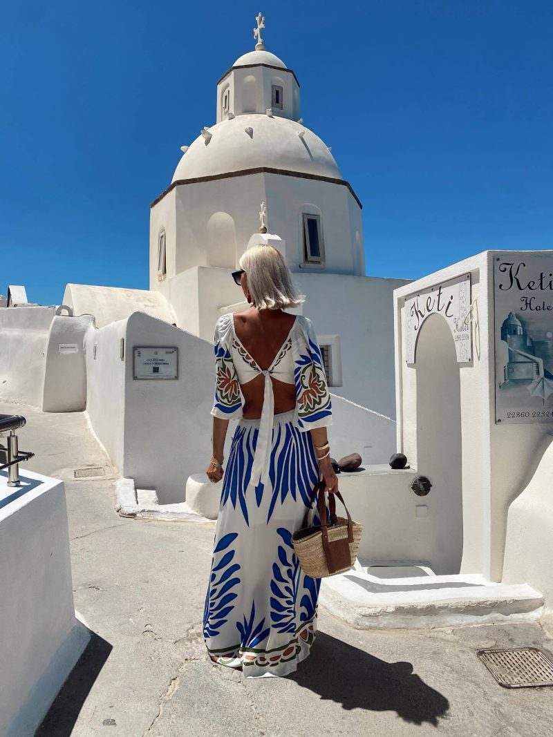 Printed Waist-Controlled Backless Vacation Women Dress - Image 4