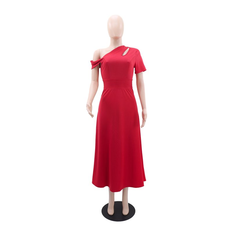 Casual Off-Shoulder Waist A-Line Dress - Image 3