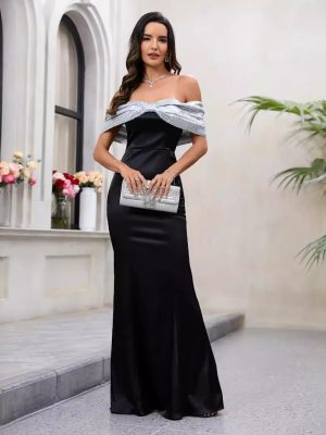 Elegant Off Shoulder Sling Fishtail Evening Dress