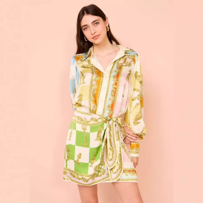 Chic Lantern Sleeve Positioning Print Casual Dress - Image 2