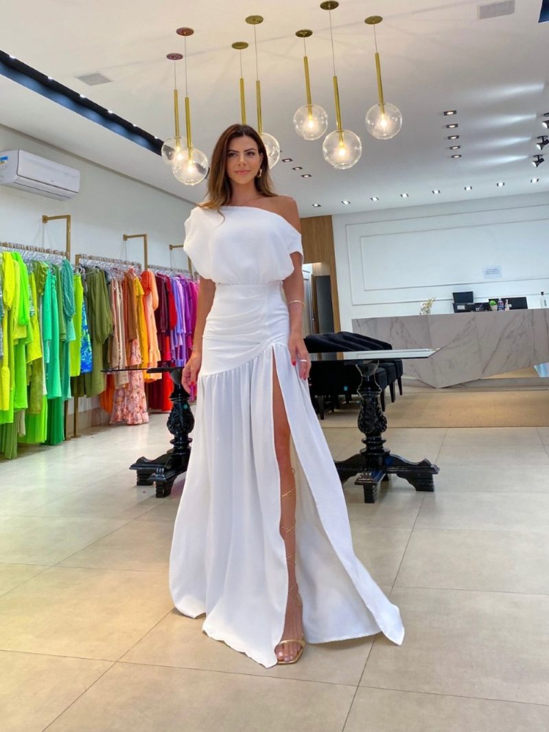 Women’s Off-Shoulder Diagonal Collar Evening Dress - Image 2