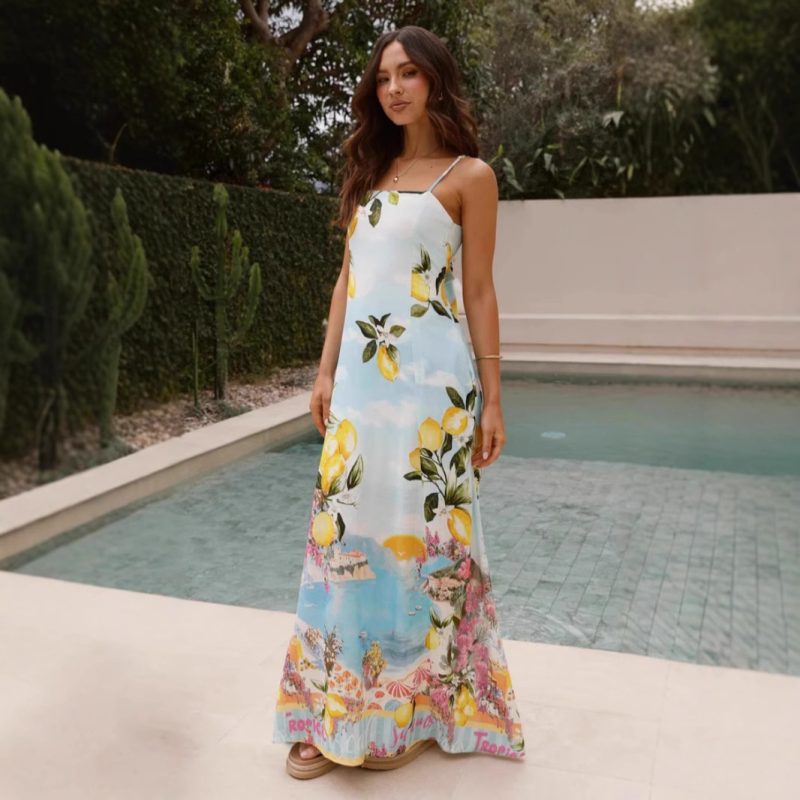 Women’s Summer French Elegant Printed Strap Dress - Image 4