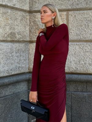 Women’s Autumn Solid Color High Collar Slim Dress