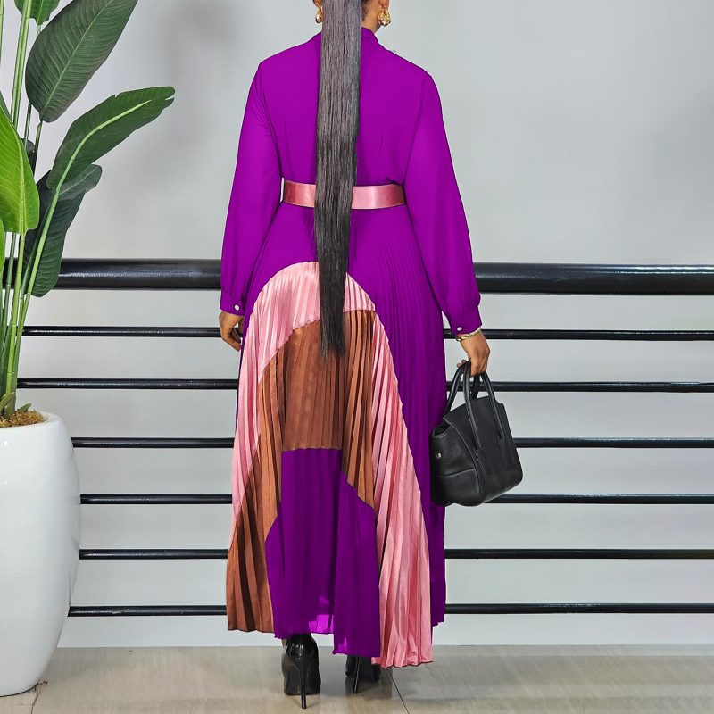 Trendy Color Matching Pleated Plus Size Women’s Dress - Image 2