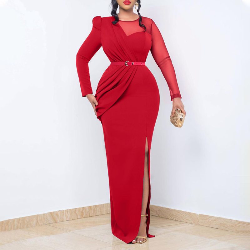 Women’s Summer Solid Color Pleated Long Sleeve Dress