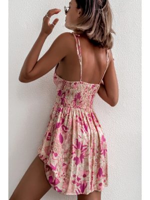 Floral Suspender Dress with Lace-Up Back