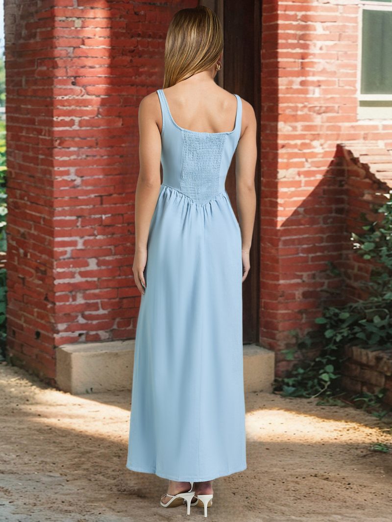 Women’s Solid Color Waist Tight Maxi Shift Dress - Image 2