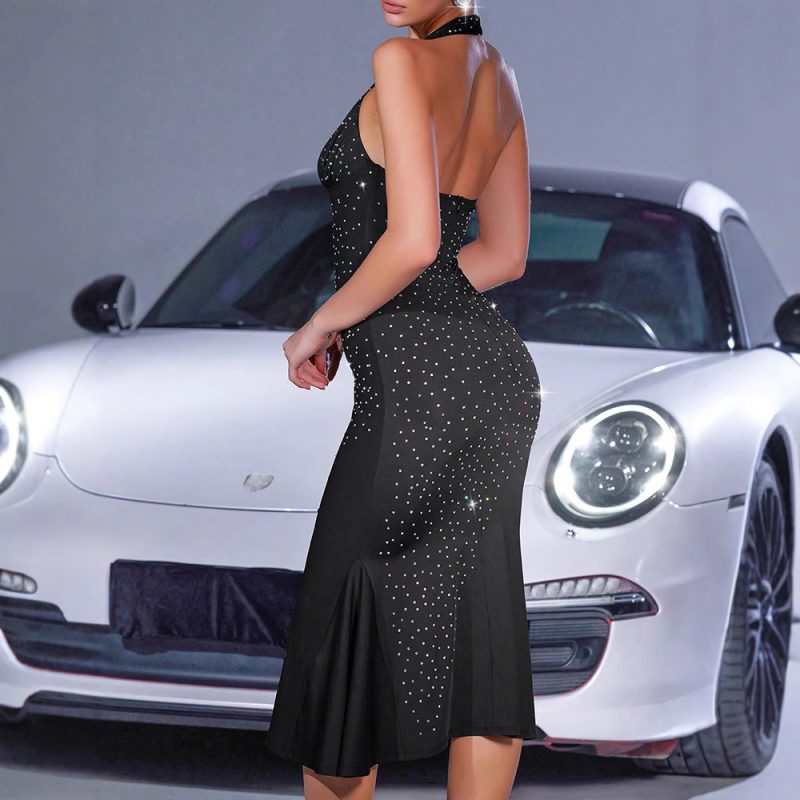 Plunge Neck Halter Dress with Sparkling Detail - Image 4