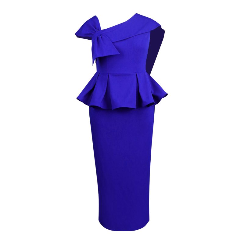 Elegant Asymmetric Collar Ruffle Faux Two-Piece Dress - Image 3