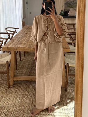 Retro Puff Sleeve Summer Tea Dress Set