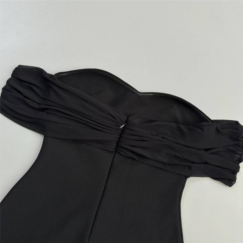 Glam Rhinestone Mesh Pleated Off-Shoulder Bandage Dress - Image 4
