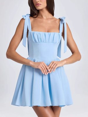 Square Neck Ruched Dress with Suspenders