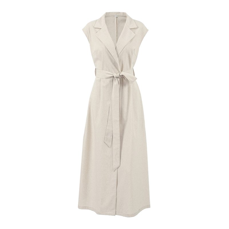 Women’s Cotton Linen Belted Office Dress - Image 4