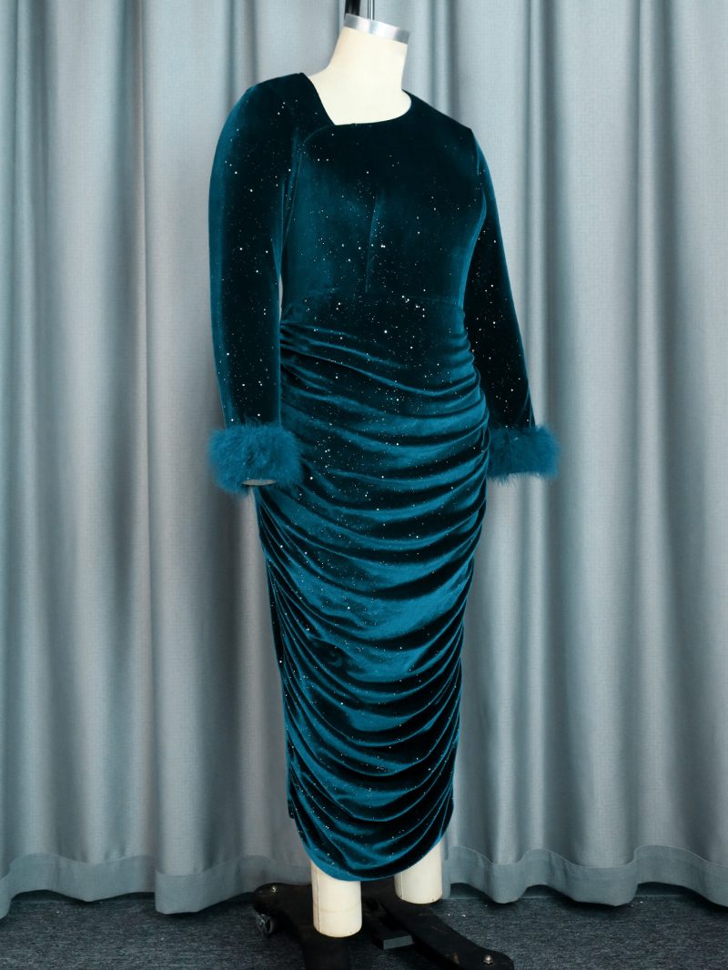 Trendy Asymmetric Collar High Waist Shiny Party Dress - Image 2