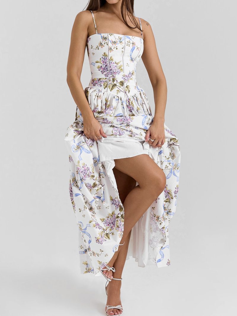 Summer Printed Slip Maxi Dress Backless Slim Fit - Image 2