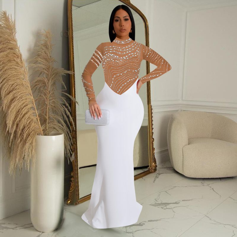 Solid Color Maxi Dress with Rhinestone Detailing - Image 3