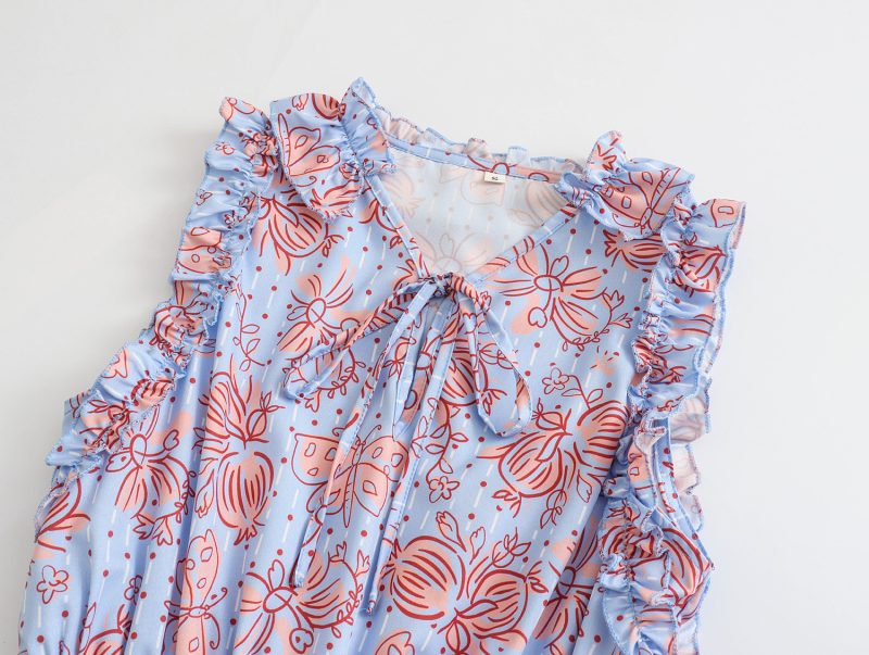 Lace-Up Chest Printed Sleeveless Summer Dress - Image 4