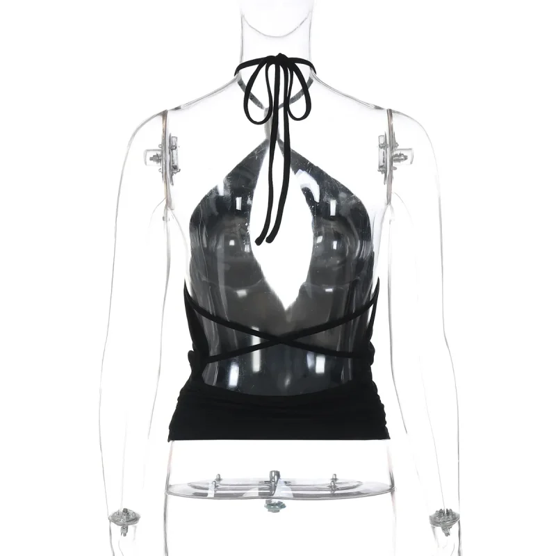 Summer Halter Backless Lace Up Cropped Top - Image 6