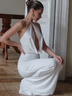 Halter Backless Hollow Out Maxi Dress