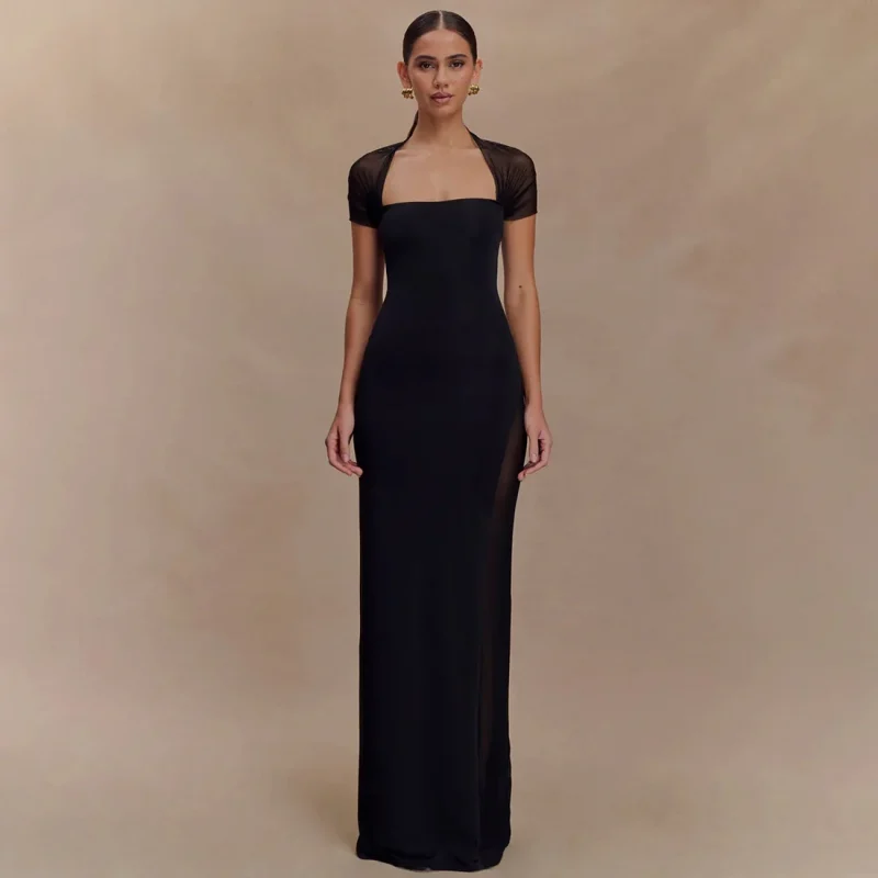 Elegant Purple Mesh Patchwork Maxi Dress - Image 4