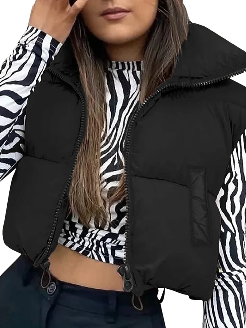 Women's Cropped Puffer Vest Sleeveless Warm Winter Waistcoat - Image 4