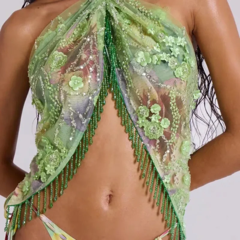 Summer Sequin Embroidered 3-Piece Skirt & Bikini Set - Image 5
