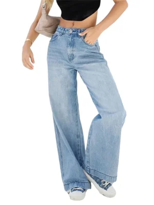 High Waist Wide Leg Jeans with Pockets Casual Chic Style