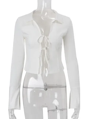 White Lace Up Polo Crop Top