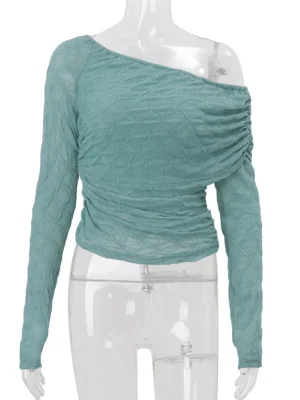 Green Sheer Lace Off Shoulder Top