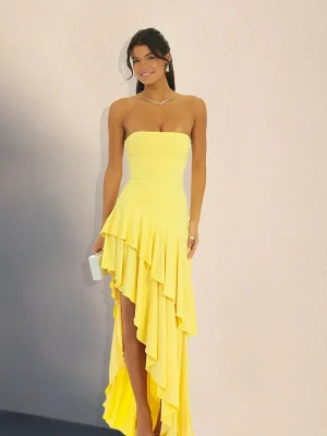 Summer Yellow Strapless Maxi Dress