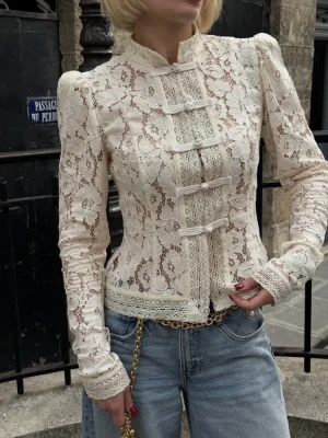 Elegant White Lace Crochet Blouse