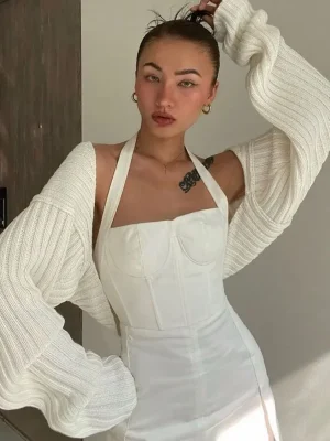 Women's Ultra-Short Knit Cardigan Long Sleeve Crop Sweater