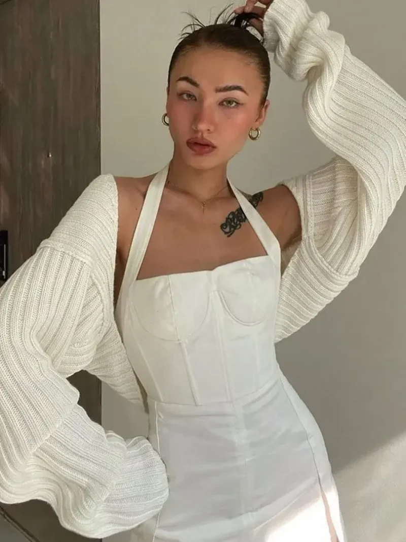 Women's Ultra-Short Knit Cardigan Long Sleeve Crop Sweater