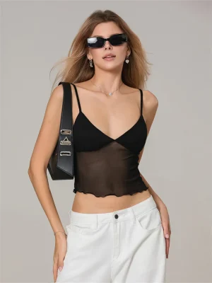 Women's Tulle Corset Camisole Spaghetti Strap Crop Top