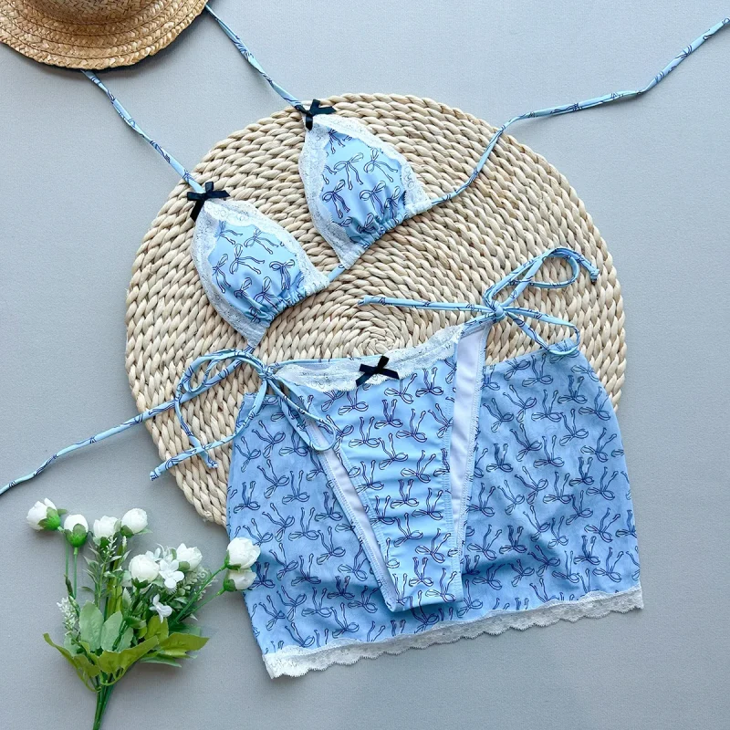 Lace Patchwork Bikini Set with Skirt - Image 6