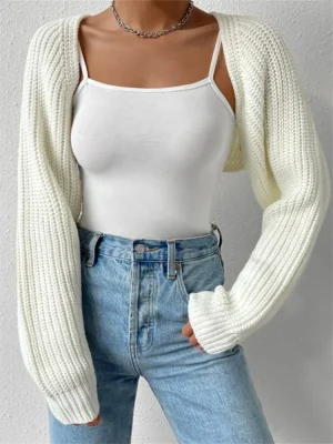 Vintage Puff Sleeve Knit Crop Cardigan