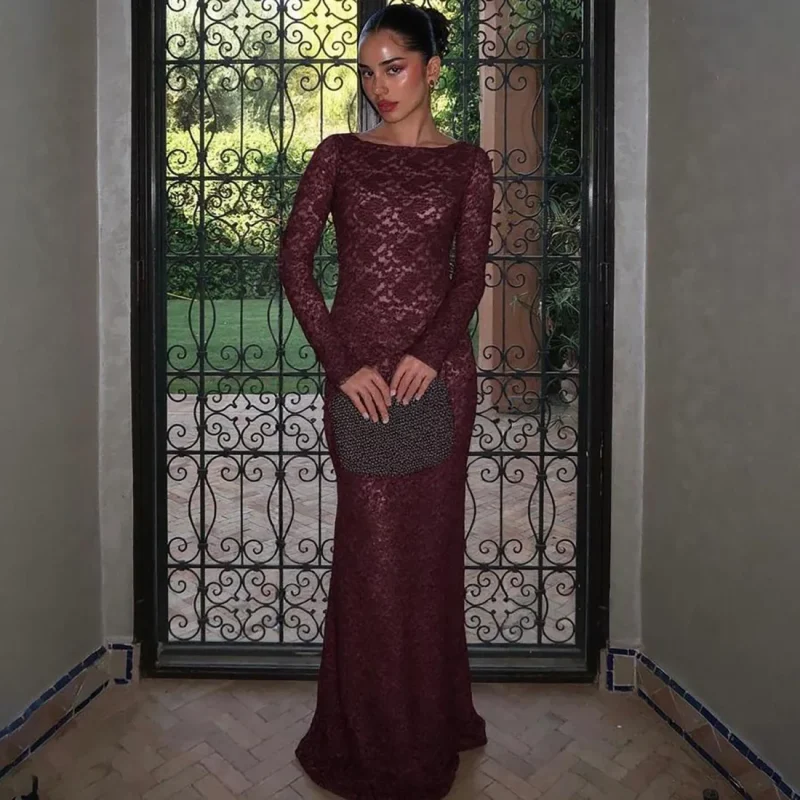 Autumn Sheer Lace Maxi Dress - Image 4