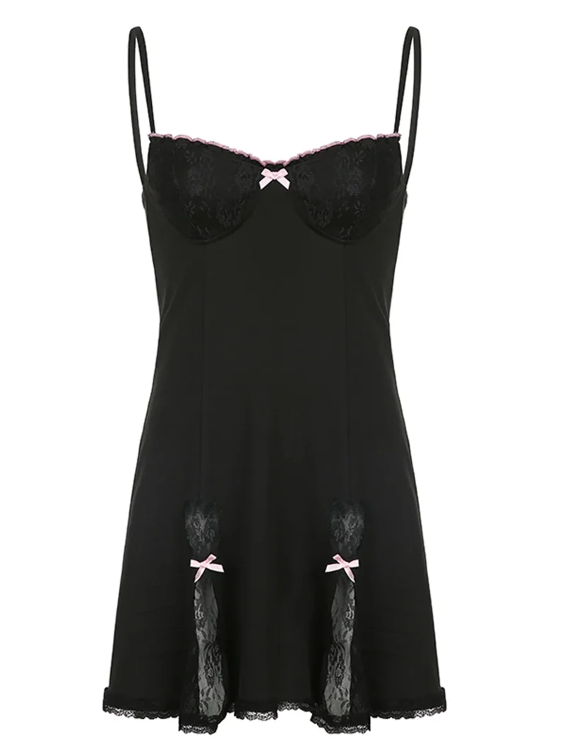 Gothic Kawaii Mini Dress Lace Bow V Neck Style - Image 6