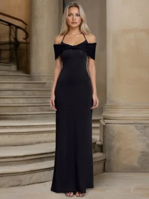 Off-Shoulder Mesh Bodycon Maxi Dress