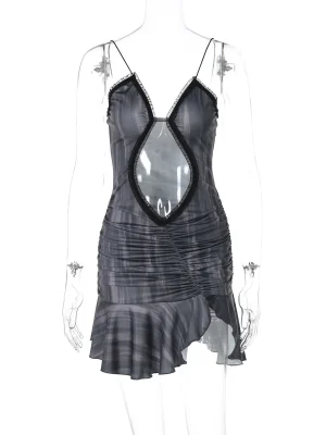 Elegant Hollow Out Ruched Spaghetti Strap Summer Party Outfit 2025