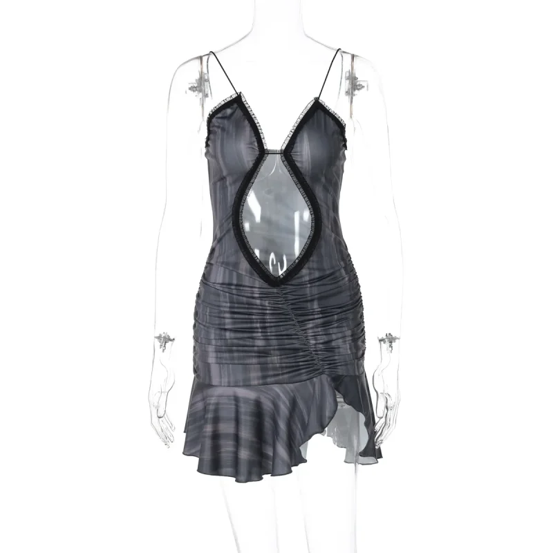 Elegant Hollow Out Ruched Spaghetti Strap Summer Party Outfit 2025
