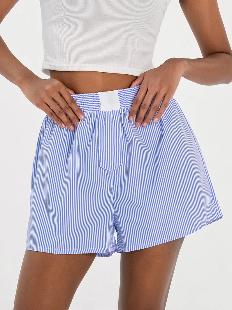 Striped Elastic Waist Shorts Wide Leg Casual Summer Look - Image 2
