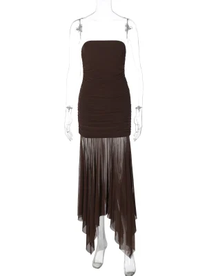 Mesh Patchwork Strapless Bodycon Dress
