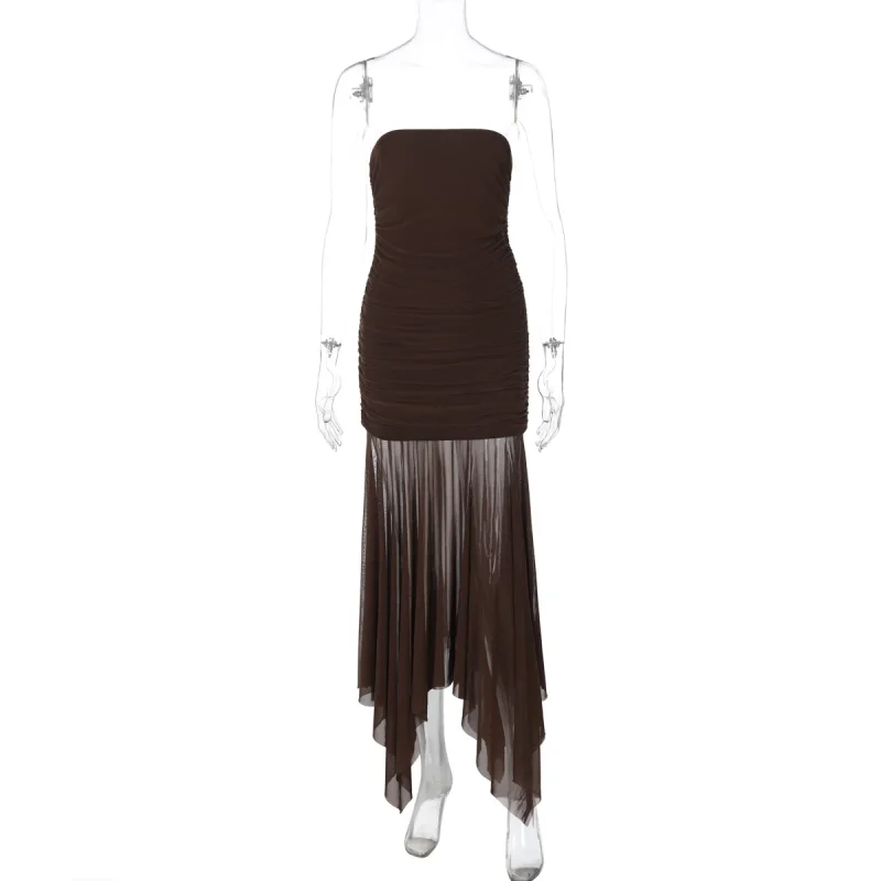 Mesh Patchwork Strapless Bodycon Dress