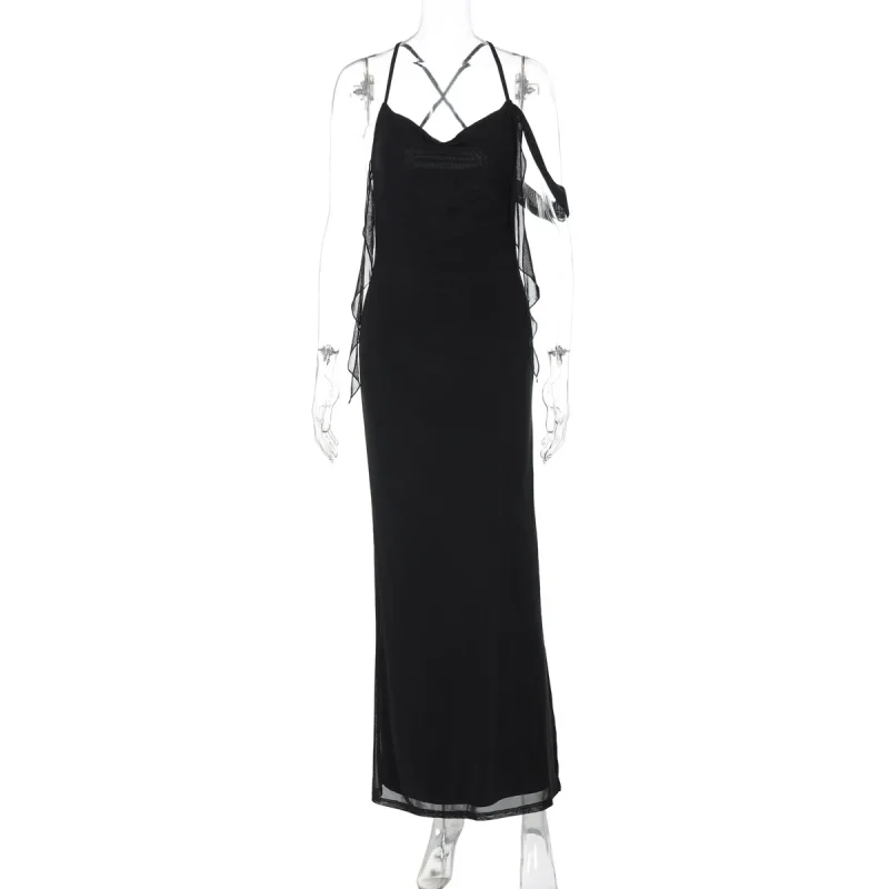 Mesh Patchwork Spaghetti Strap Maxi Dress - Image 6