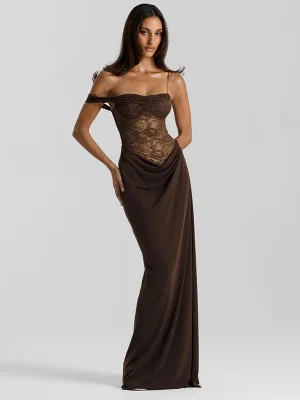 Lace Patchwork One-Shoulder Maxi Dress