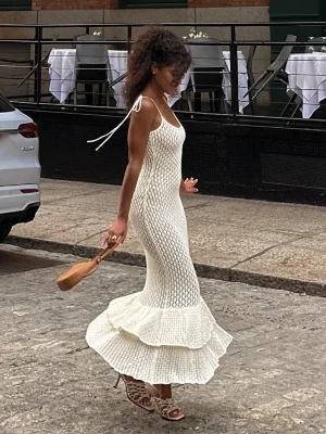 Elegant White Ruffled Maxi Dress