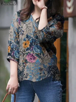 Women’s Bohemian Floral Cotton Blouse
